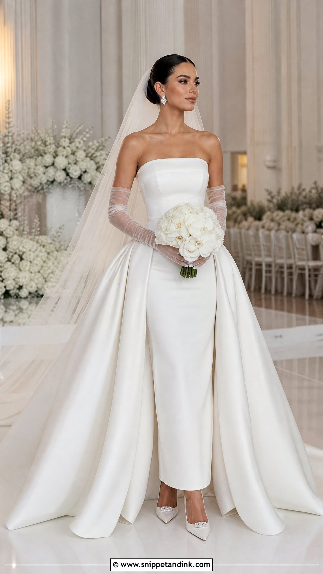 Detachable Overskirt Wedding Dress With Gloves - Snippet and Ink - 20 Wedding Dress and Gloves Ideas