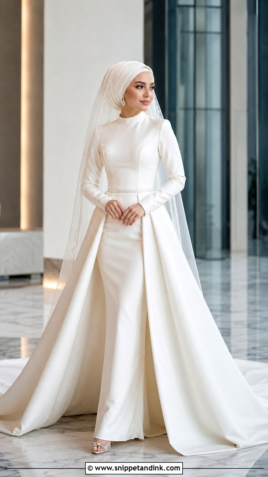 Detachable Overskirt Wedding Dress with Hijab - Snippet and Ink - 20 Wedding Dress with Hijab Ideas