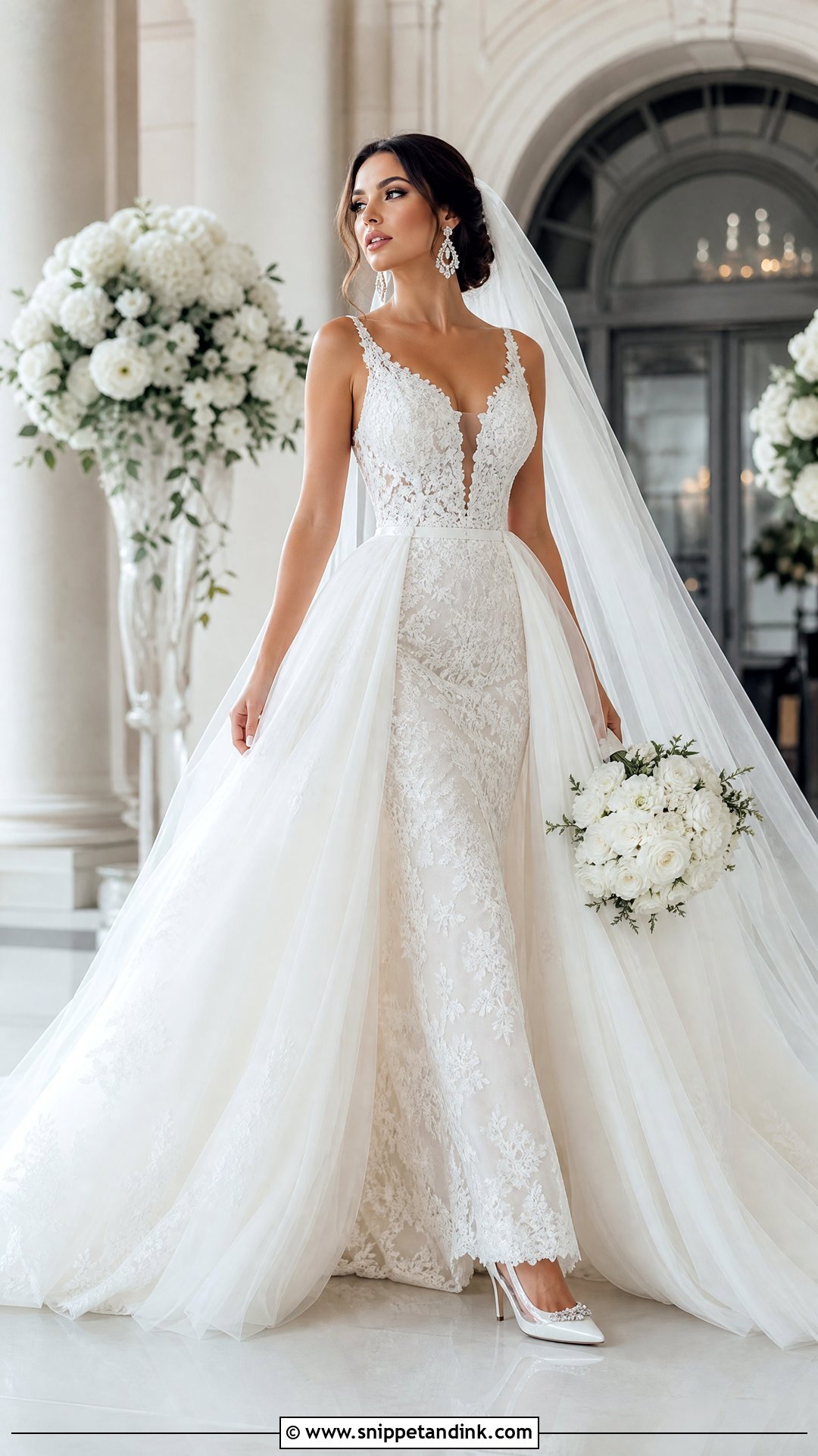 Detachable Overskirt White Wedding Gown - Snippet and Ink - 20 White Wedding Frocks Gowns