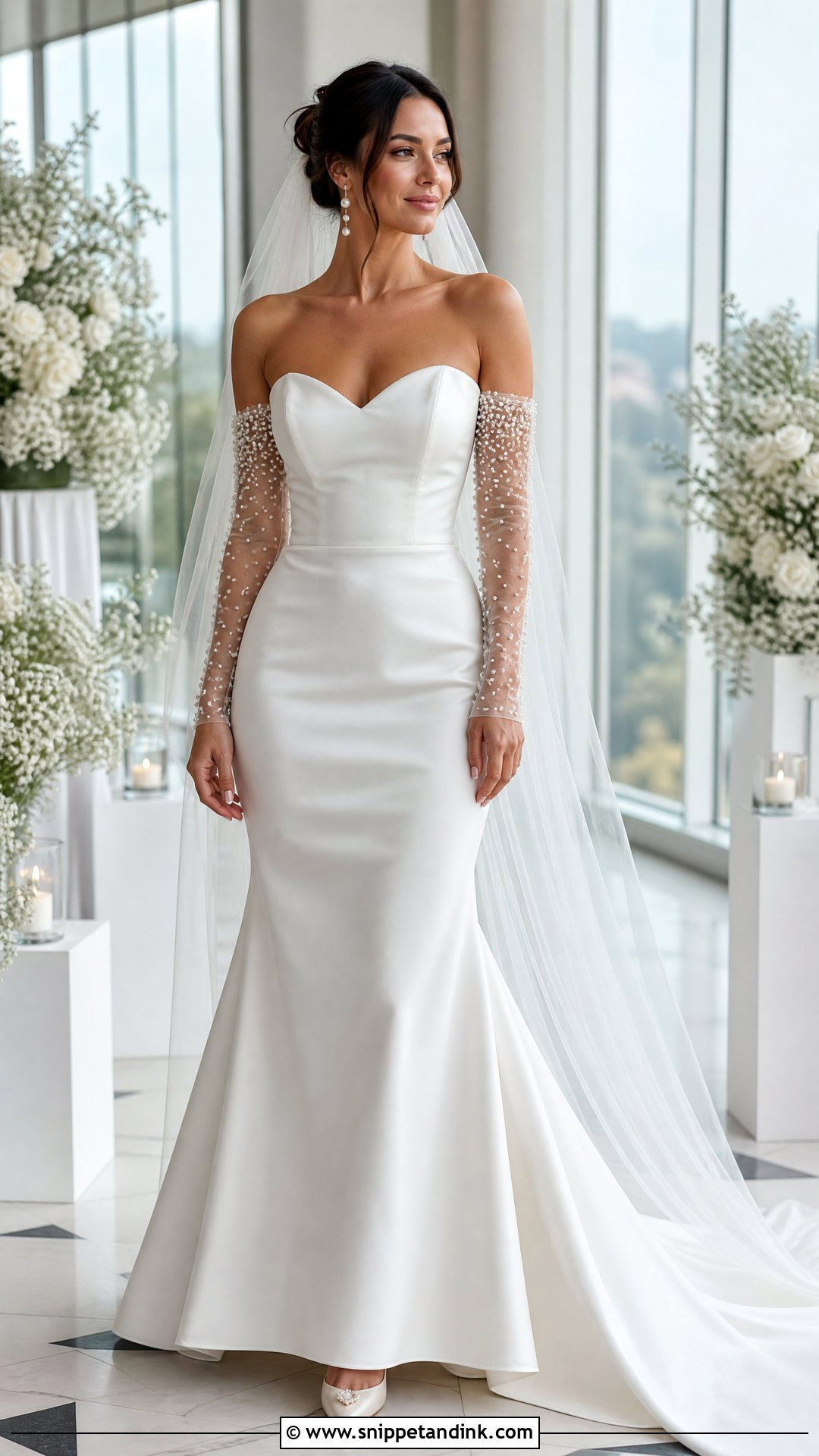 Detachable Pearl Sleeve Wedding Dress - Snippet and Ink - 20 Pearl Sleeve Wedding Dress Ideas