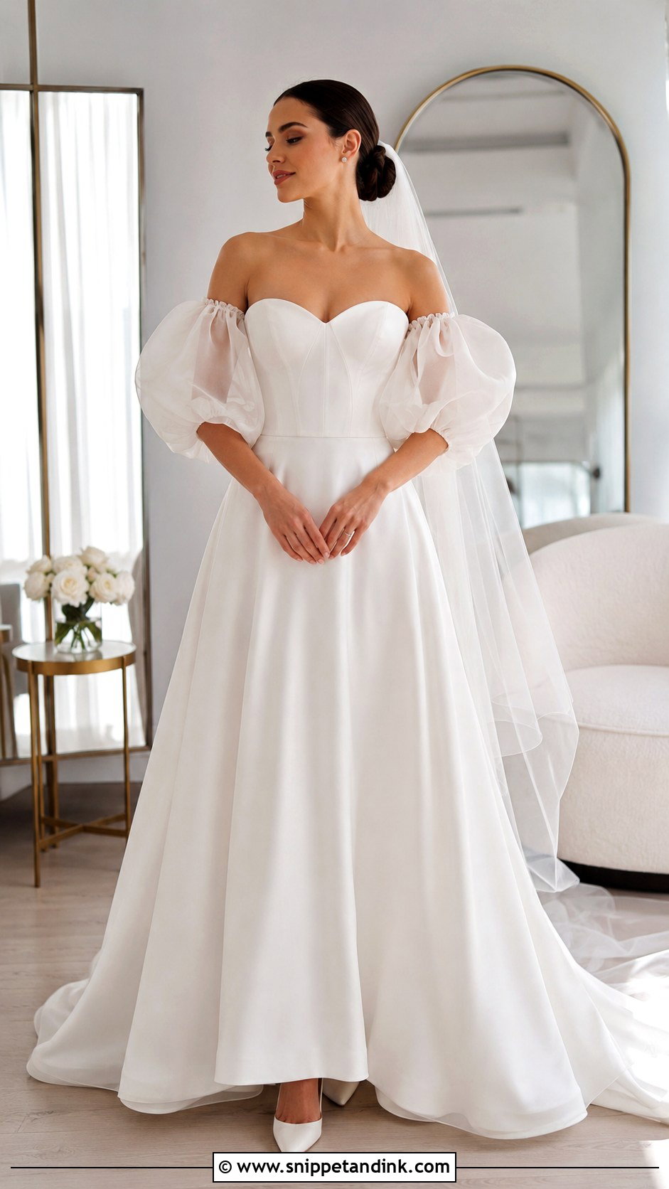 Detachable Puff Bridal Sleeves With Sweetheart Wedding Dress - Snippet and Ink - 20 Bridal Sleeves Detachable