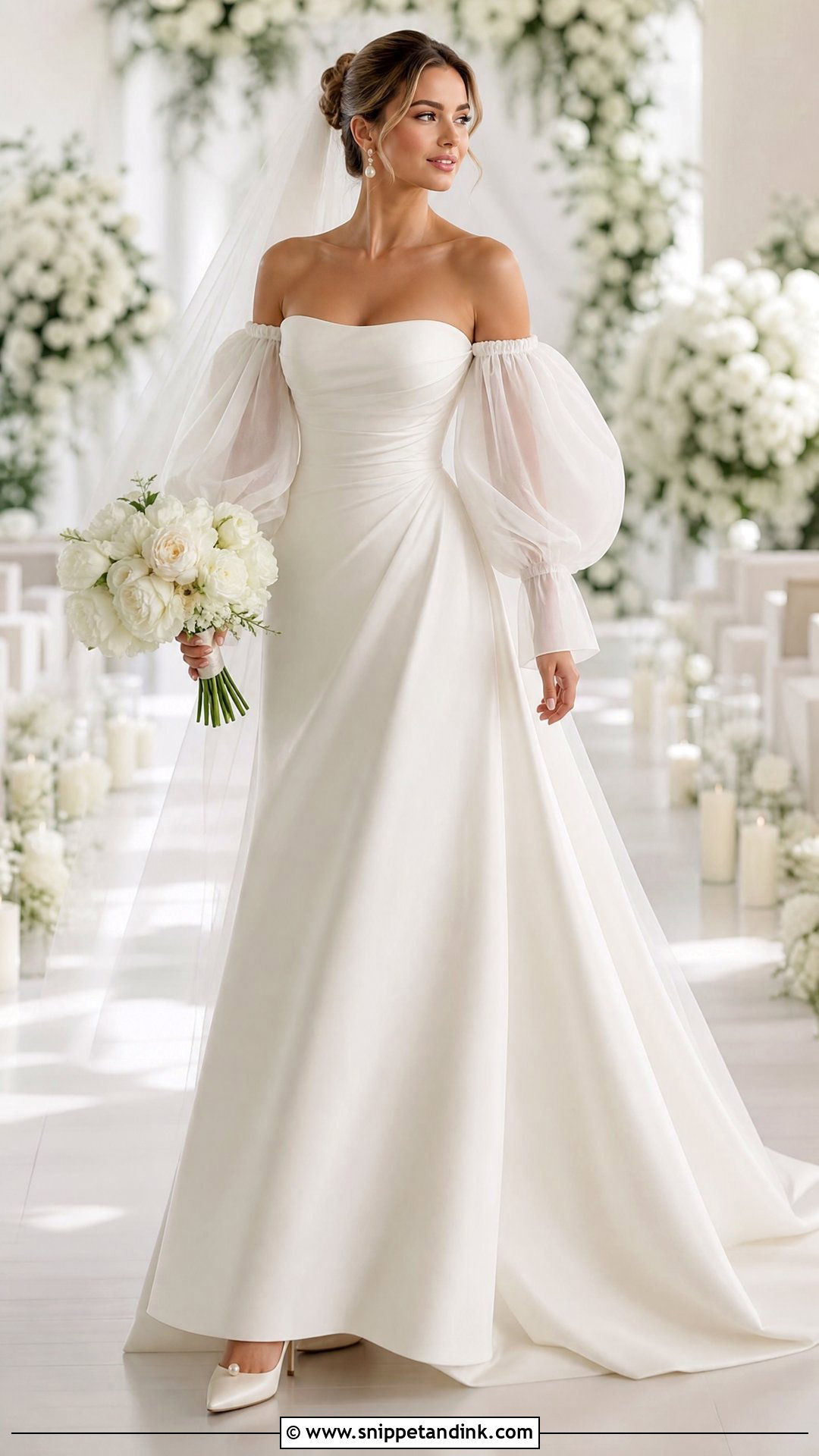 Detachable Puffed Sleeve Wedding Dress - Snippet and Ink - 20 Puffed Sleeve Wedding Dress Ideas