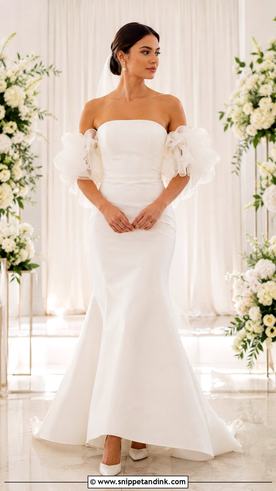 Detachable Ruffle Bridal Sleeves With Fit And Flare Gown - Snippet and Ink - 20 Bridal Sleeves Detachable