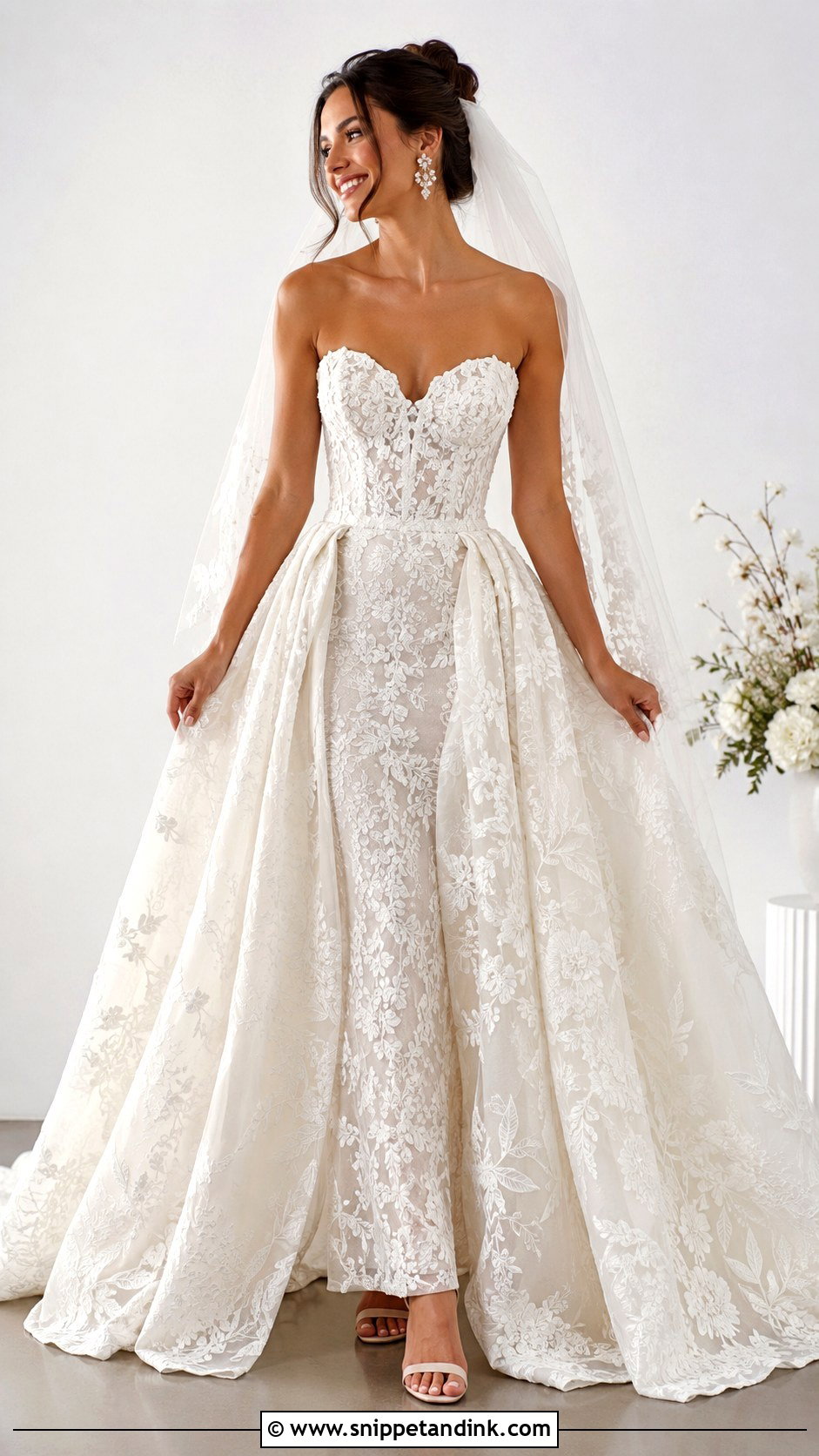 Detachable Skirt Embroidered Wedding Dress - Snippet and Ink - 30 Embroidered Wedding Dress Ideas