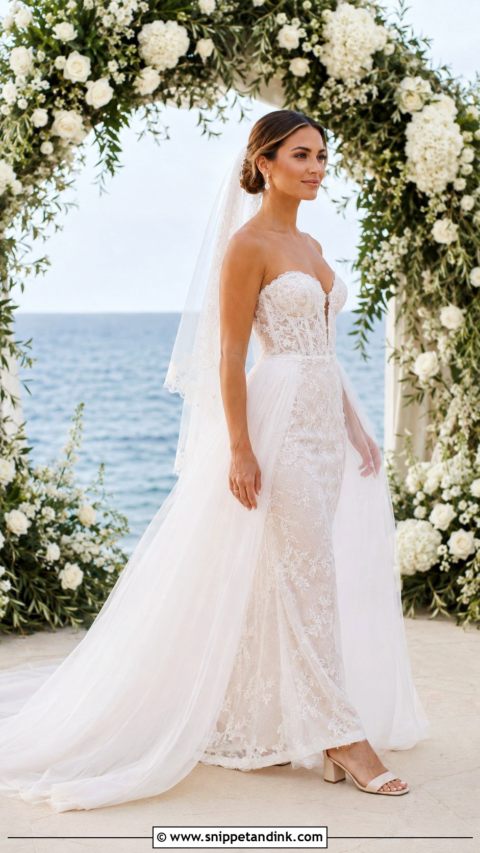 Detachable Skirt Lace Beach Wedding Dress - Snippet and Ink - 20 Lace Beach Wedding Dress Ideas