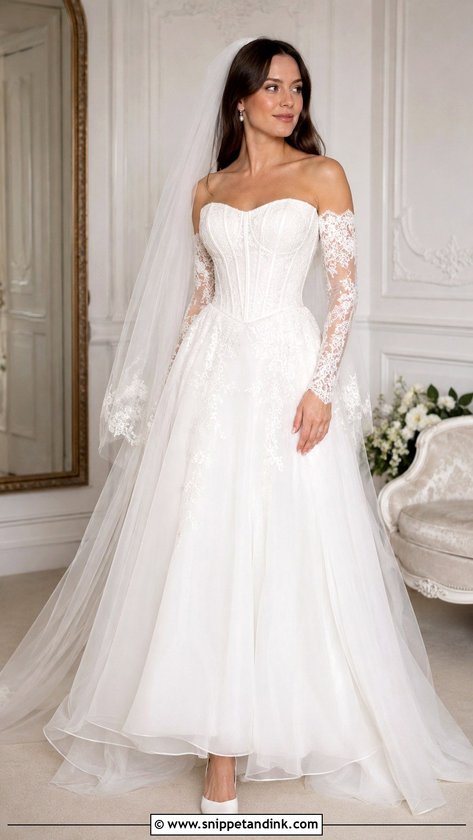 Detachable Sleeve A Line Corset Wedding Dress - Snippet and Ink - 20 A Line Corset Wedding Dress Ideas