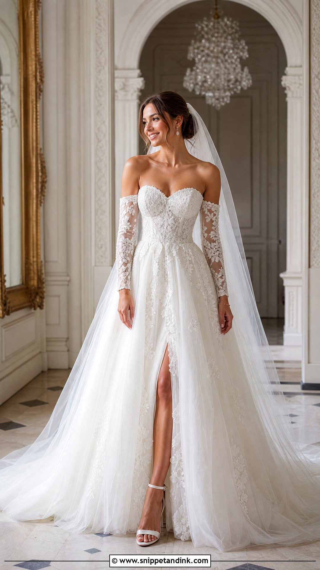 Detachable Sleeve A Line Princess Wedding Dress - Snippet and Ink - 20 Wedding Dresses a Line Princess