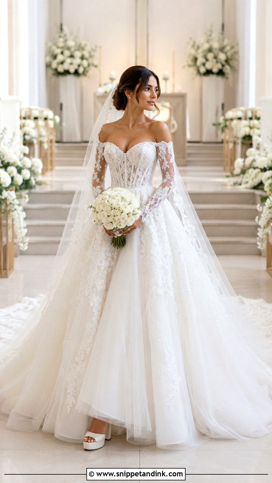 Detachable Sleeve Ball Gown Wedding Dress With Long Train - Snippet and Ink - 20 Big Wedding Dresses Ball Gown Long Train