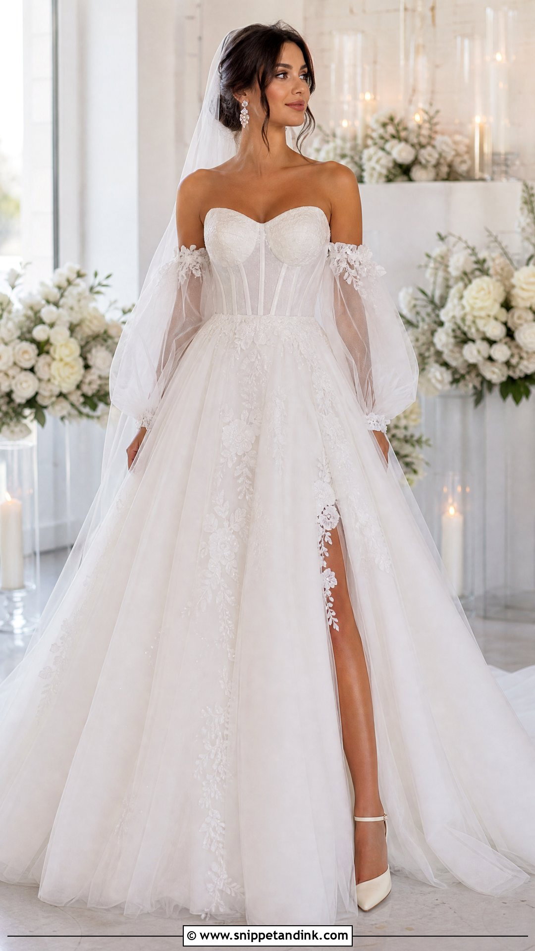 Detachable Sleeve Ballgown Wedding Dress - Snippet and Ink - 25 Ballgown Wedding Dress with Sleeves