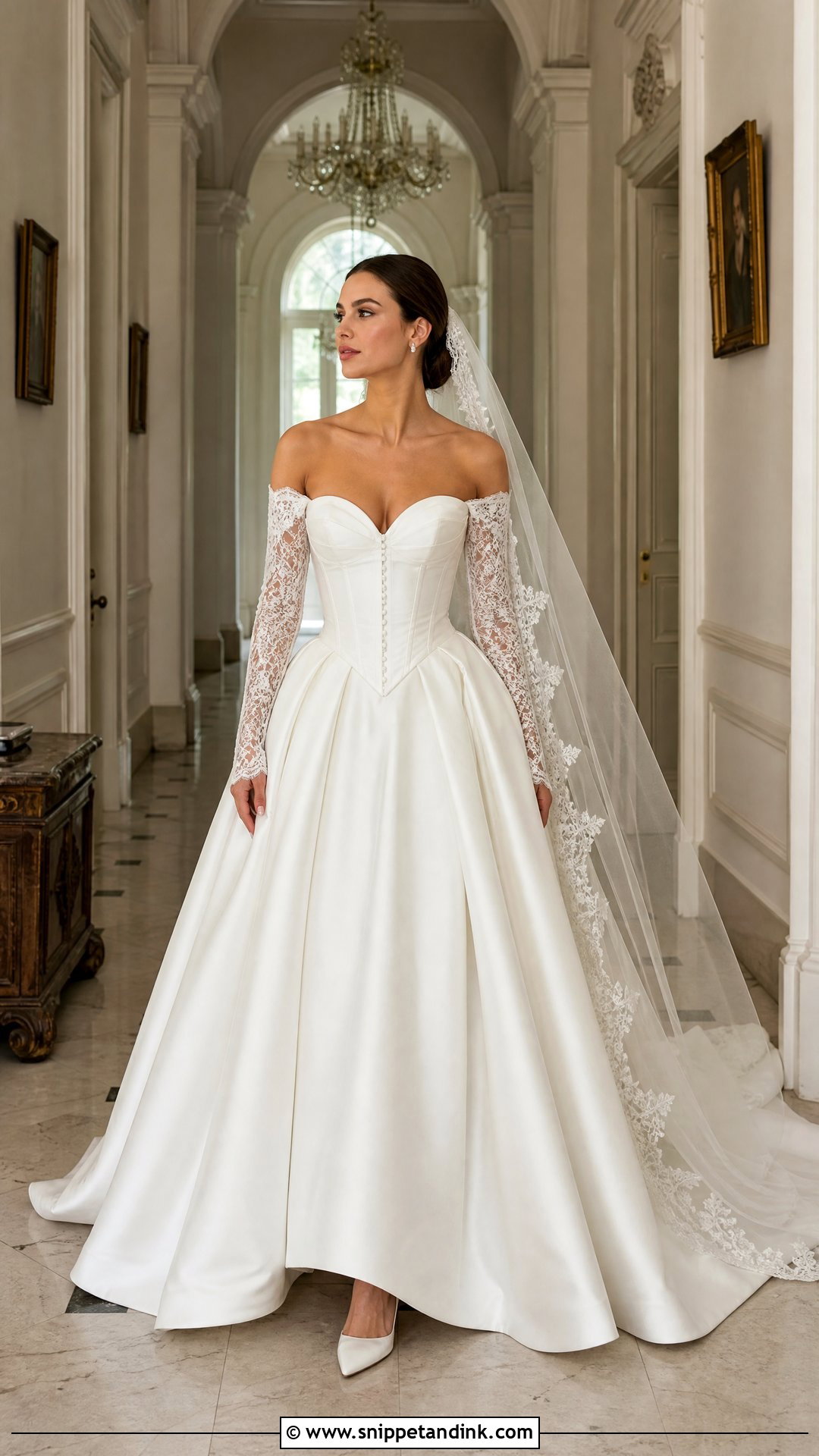 Detachable Sleeve Basque Waist Wedding Dress - Snippet and Ink - 20 Vintage Basque Waist Wedding Dress Ideas