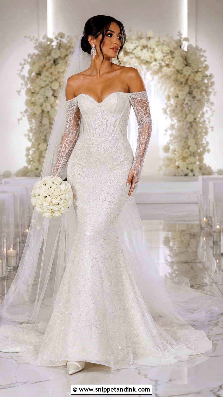 Detachable Sleeve Bling Mermaid Wedding Dress - Snippet and Ink - 20 Mermaid Bling Wedding Dresses