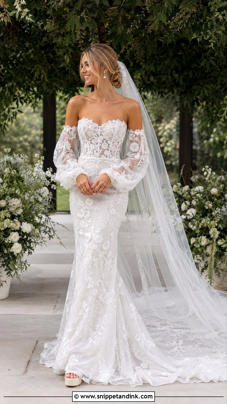 Detachable Sleeve Boho Mermaid Wedding Dress - Snippet and Ink - 20 Boho Mermaid Wedding Dress Ideas