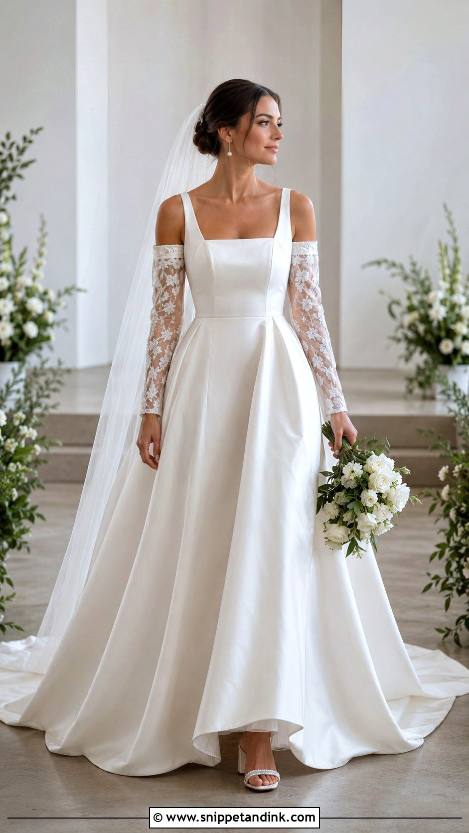 Detachable Sleeve Cold Shoulder Wedding Dress - Snippet and Ink - 20 Cold Shoulder Wedding Dress Ideas