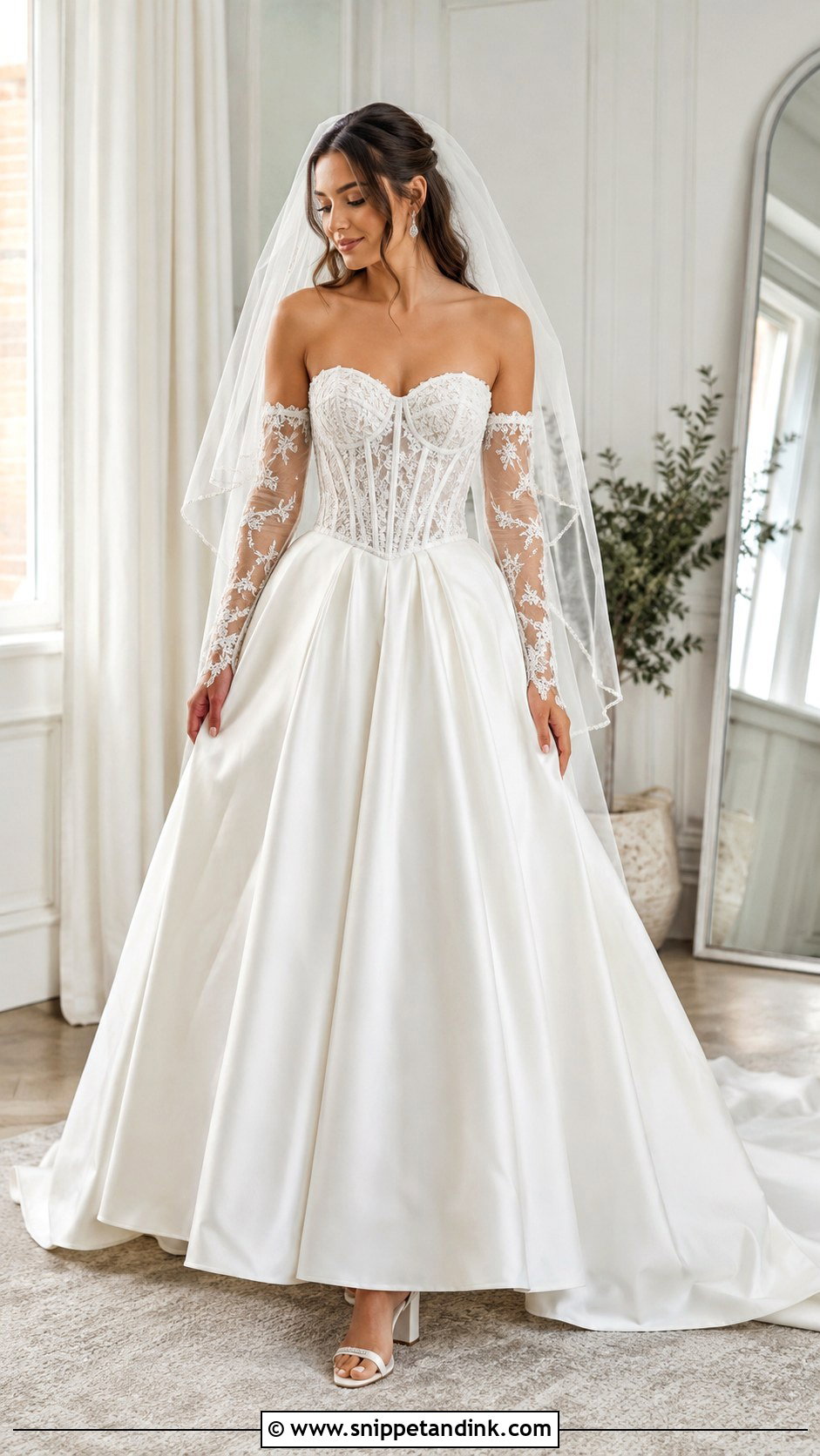 Detachable Sleeve Corset Ball Gown Wedding Dress - Snippet and Ink - 20 Corset Ball Gown Wedding Dress Ideas