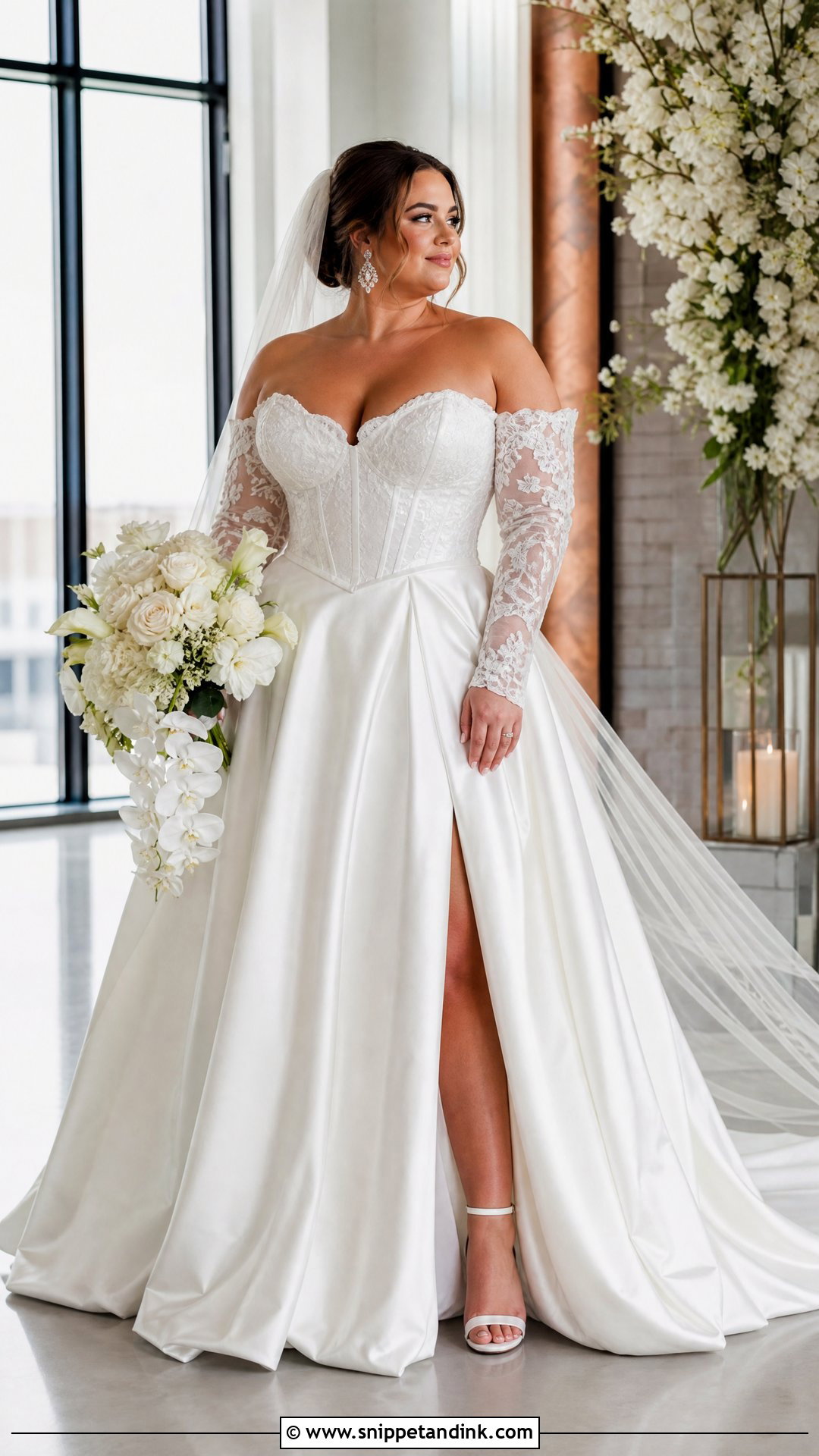 Detachable Sleeve Corset Plus Size Wedding Gown - Snippet and Ink - 20 Plus Size Wedding Gowns with Sleeves