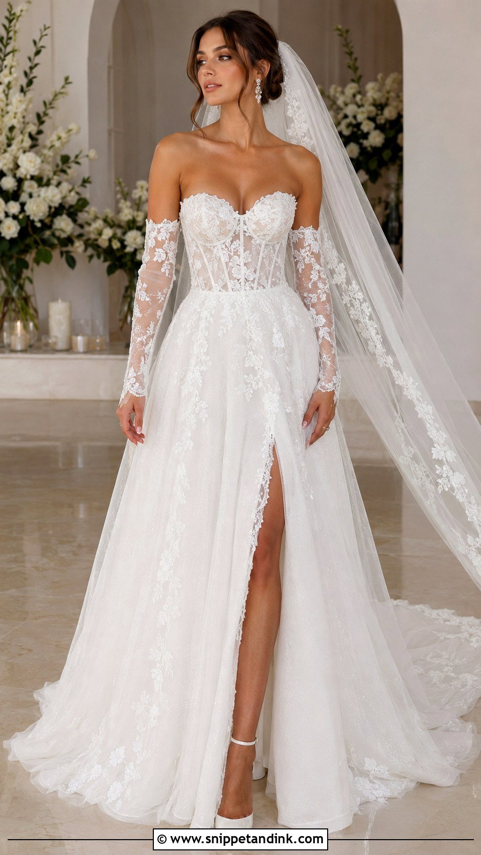 Detachable Sleeve Corset Wedding Dress - Snippet and Ink - 20 Romantic Wedding Dress with Sleeves