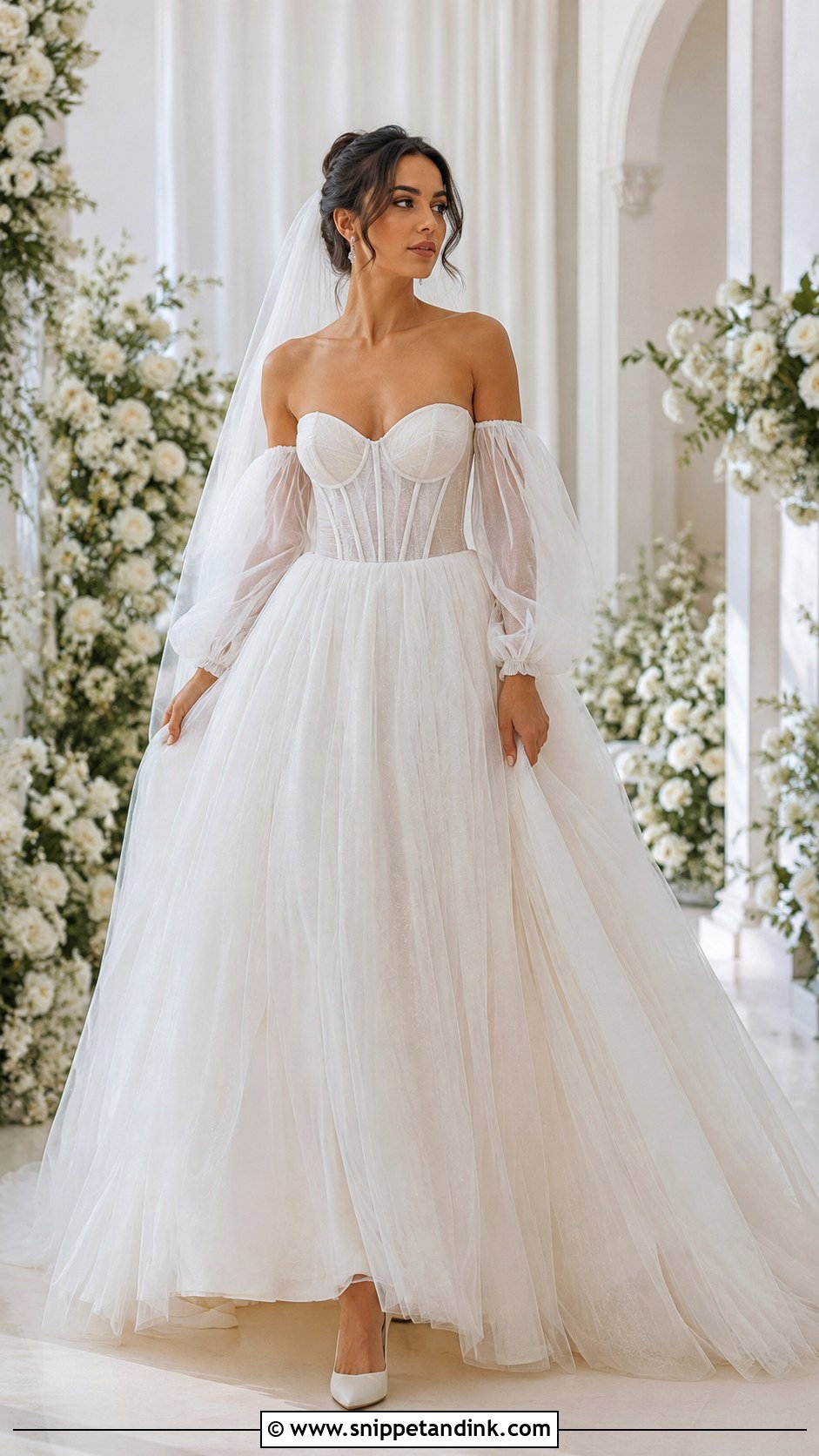 Detachable Sleeve Corset Wedding Dress Ballgown - Snippet and Ink - 25 Corset Wedding Dress Ballgown Ideas