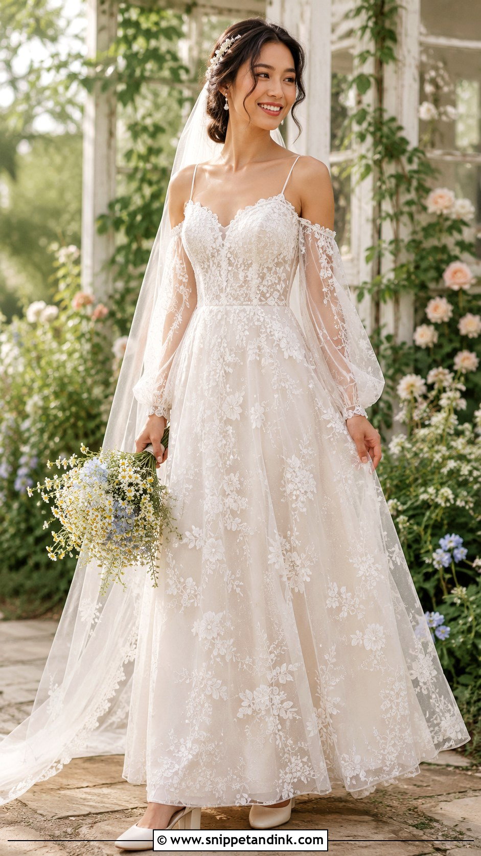 Detachable Sleeve Cottagecore Wedding Dress - Snippet and Ink - 20 Cottagecore Wedding Dresses