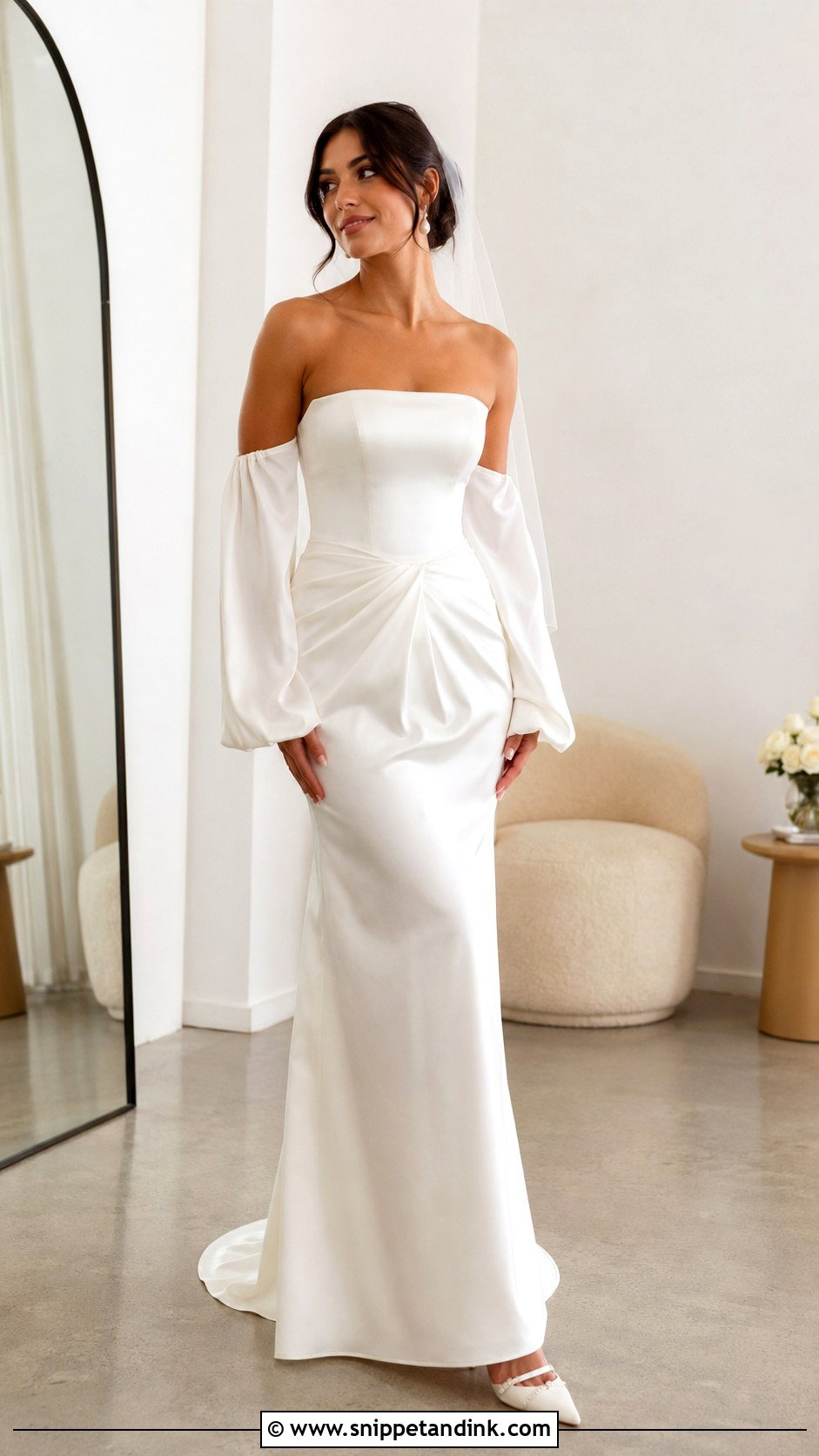Detachable Sleeve Draped Wedding Dress - Snippet and Ink - 20 Draping Wedding Dress Ideas