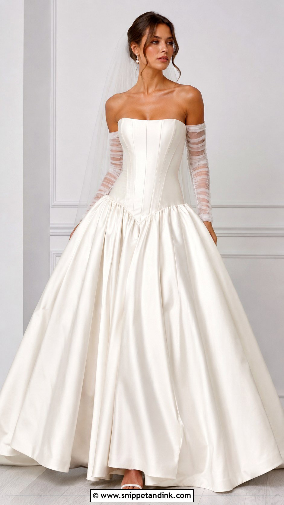 Detachable Sleeve Drop Waist Ball Gown Wedding Dress - Snippet and Ink - 25 Drop Waist Wedding Dress Ball Gown Ideas