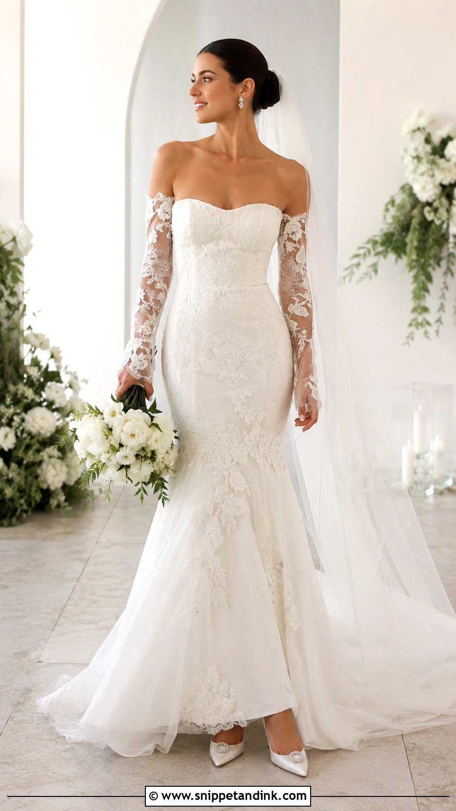 Detachable Sleeve Fit And Flare Wedding Dress - Snippet and Ink - 20 Fit Wedding Dress Ideas