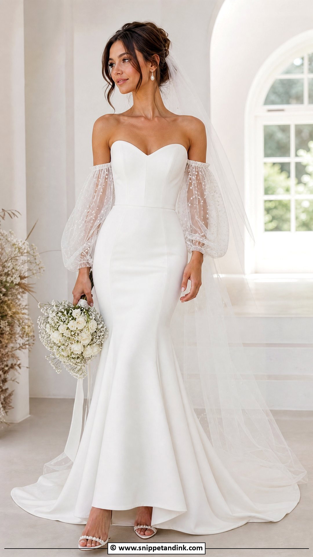 Detachable Sleeve Fit And Flare Wedding Dress - Snippet and Ink - 35 Fit and Flare Wedding Dress Ideas