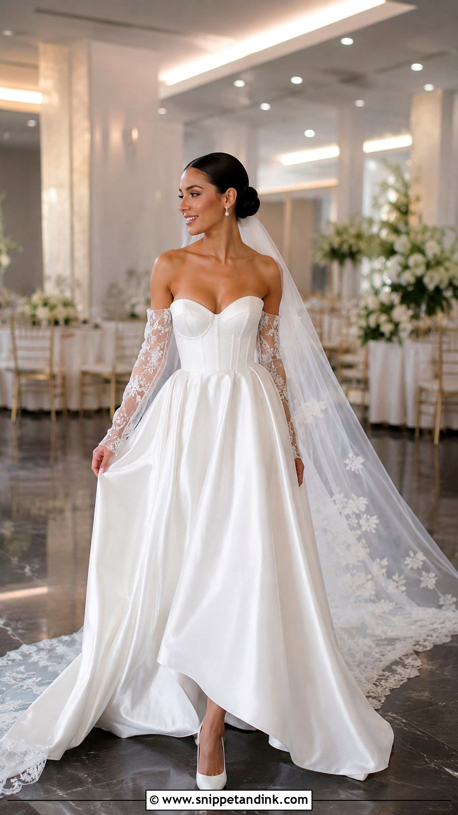 Detachable Sleeve Gown with Waltz Veil - Snippet and Ink - 20 Gown with Veil Ideas