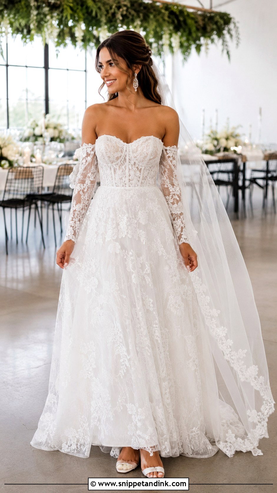 Detachable Sleeve Lace A Line Wedding Dress - Snippet and Ink - 20 Lace Aline Wedding Dress Ideas