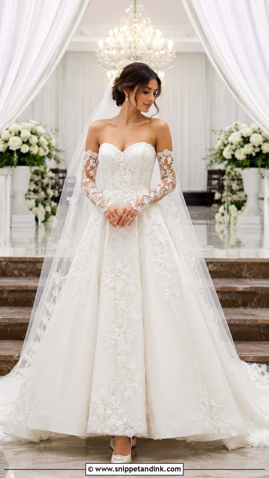 Detachable Sleeve Lace Applique Wedding Dress - Snippet and Ink - 20 Lace Applique Wedding Dress Ideas