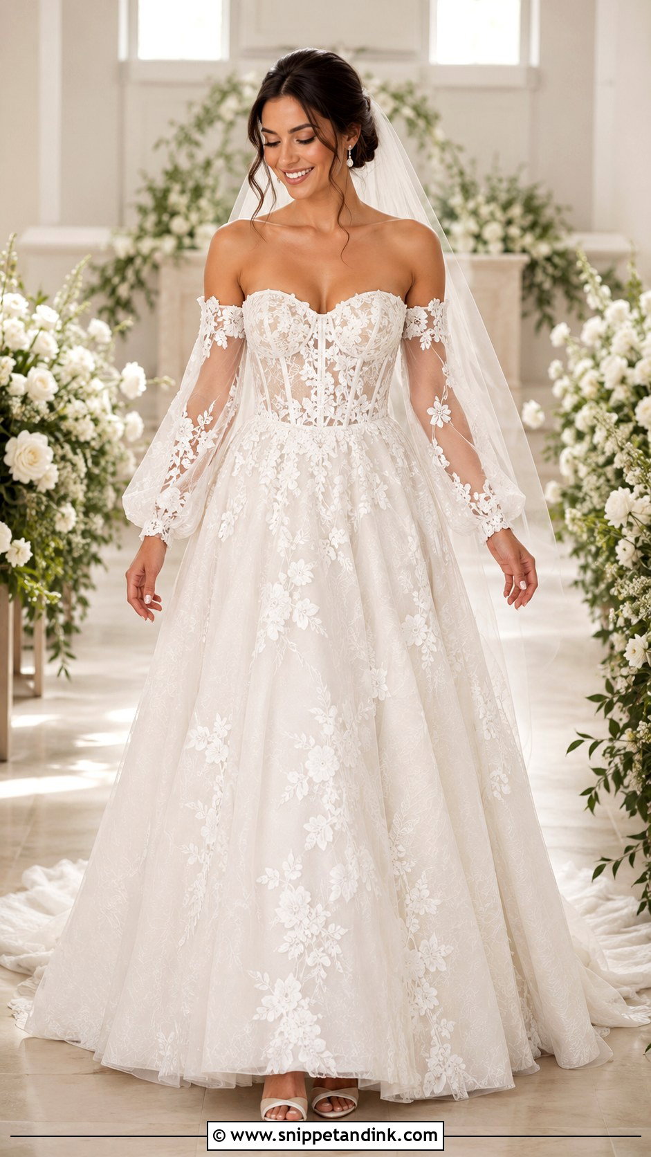 Detachable Sleeve Lace Corset Wedding Dress - Snippet and Ink - 20 Lace Corset Wedding Dresses