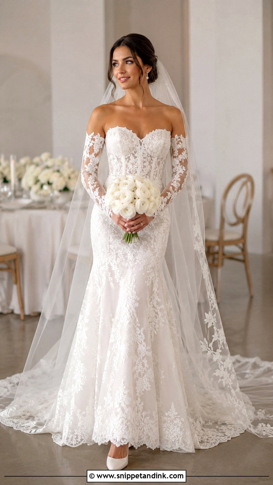 Detachable Sleeve Lace Fit and Flare Wedding Dress - Snippet and Ink - 20 Lace Fit and Flare Wedding Dress Ideas