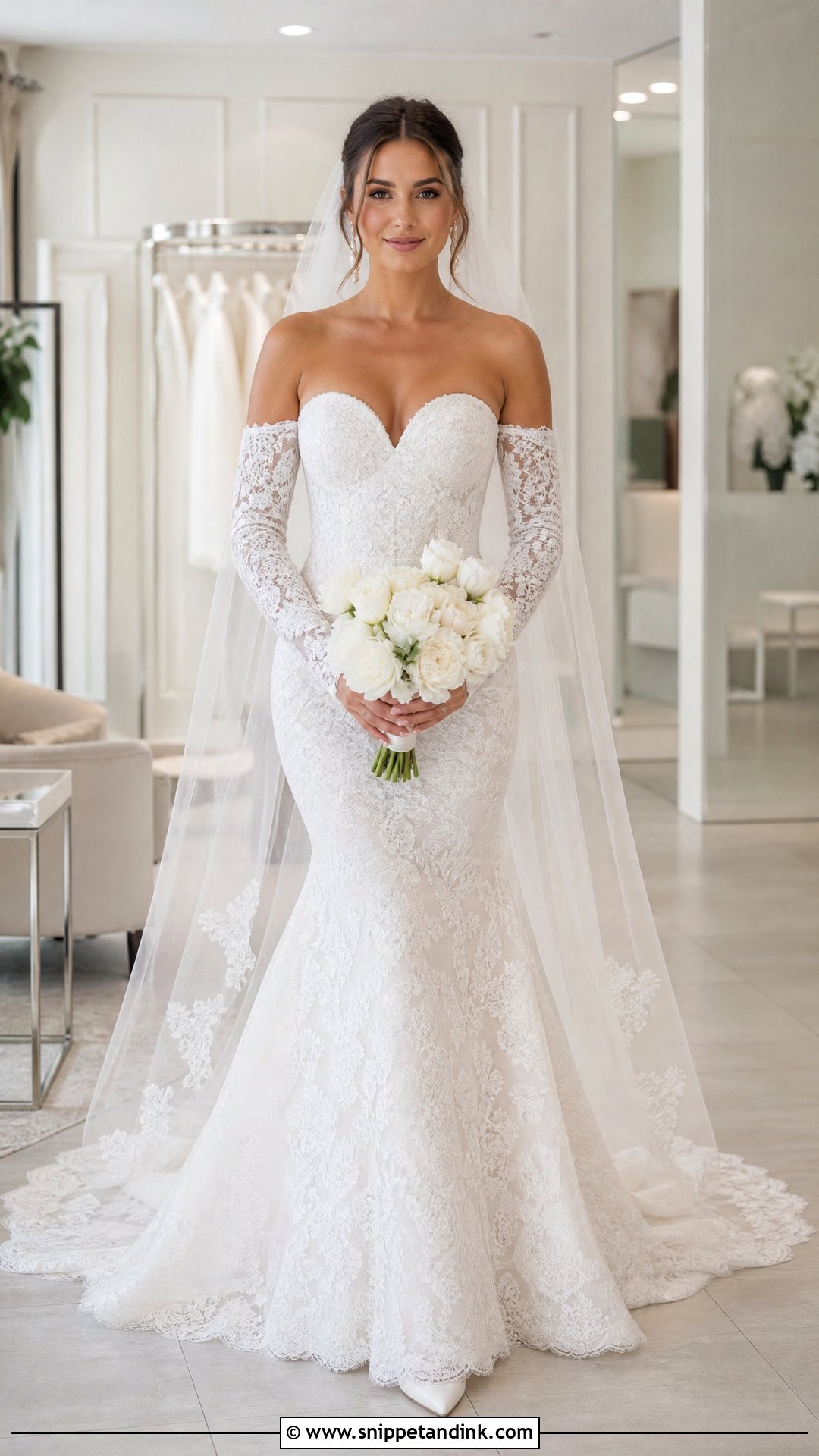Detachable Sleeve Lace Mermaid Wedding Dress - Snippet and Ink - 20 Lace Mermaid Wedding Dresses