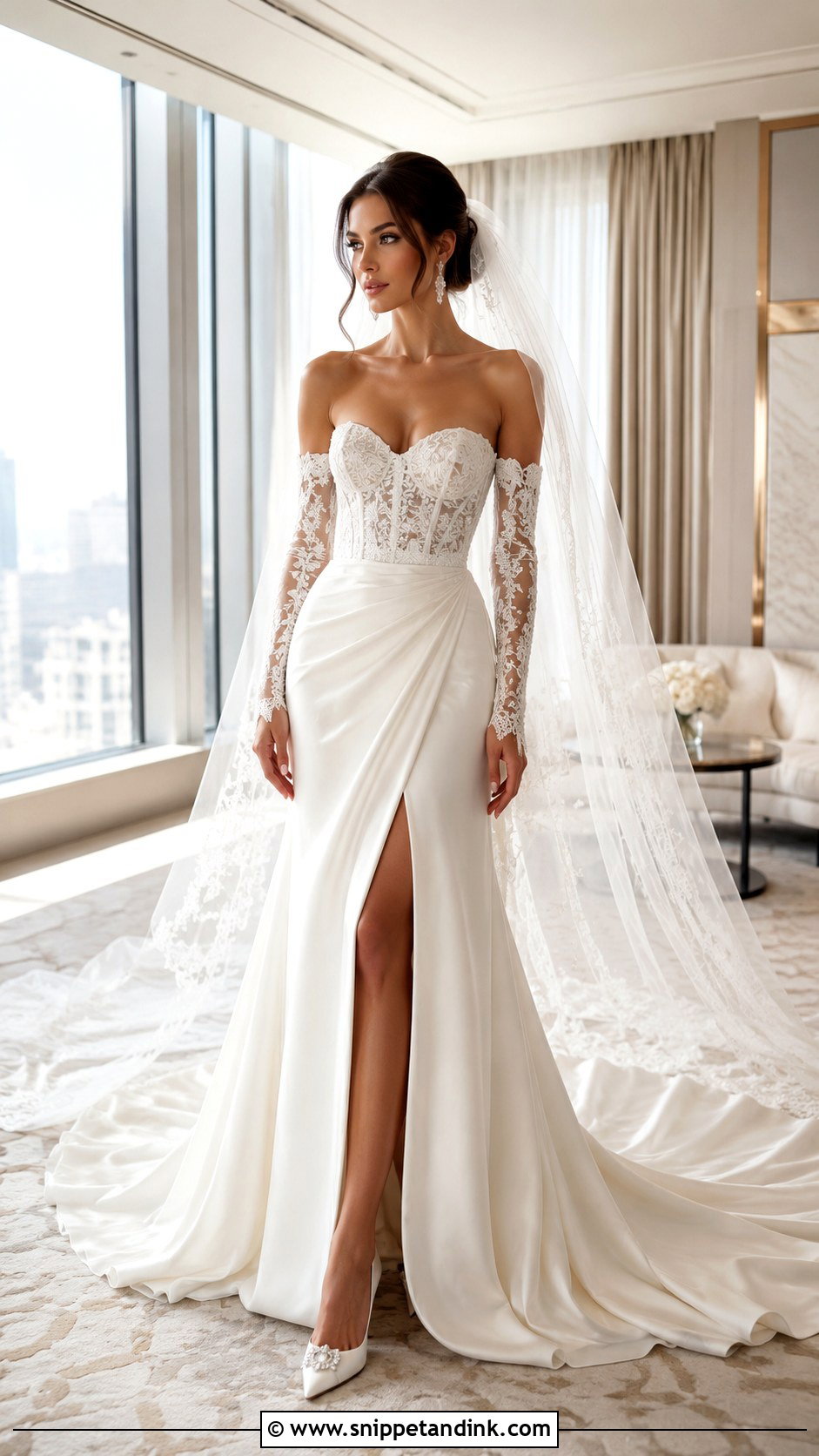 Detachable Sleeve Lace Off Shoulder Wedding Dress - Snippet and Ink - 20 Lace Off Shoulder Wedding Dress Ideas