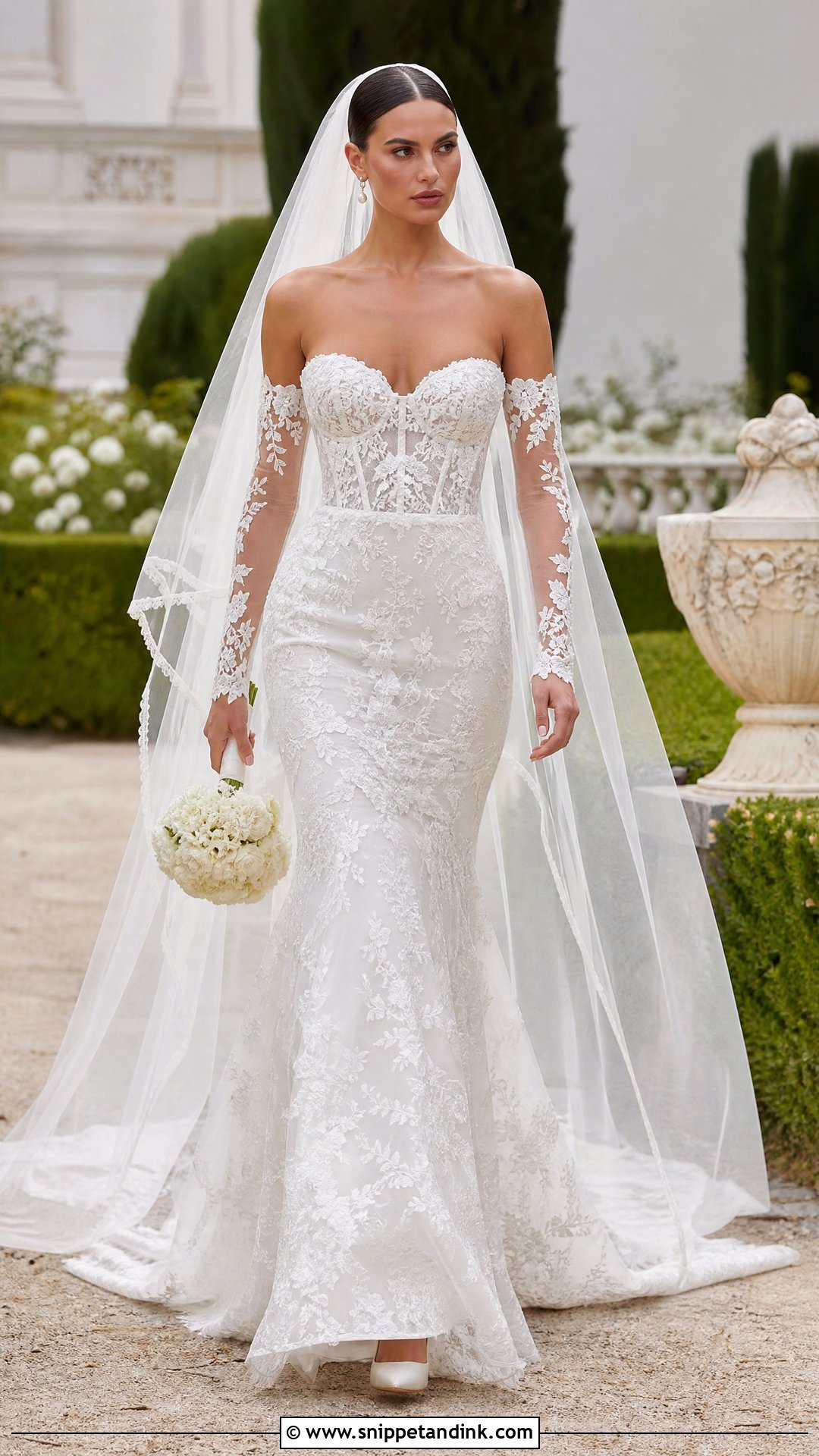 Detachable Sleeve Mermaid Wedding Dress - Snippet and Ink - 20 Haley Bieber Wedding Dress Ideas