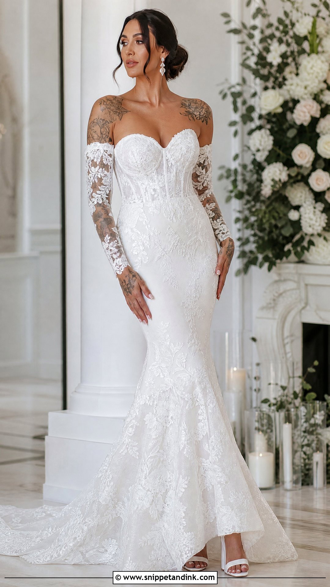 Detachable Sleeve Mermaid Wedding Dress - Snippet and Ink - 20 Wedding Dresses Tattooed Women