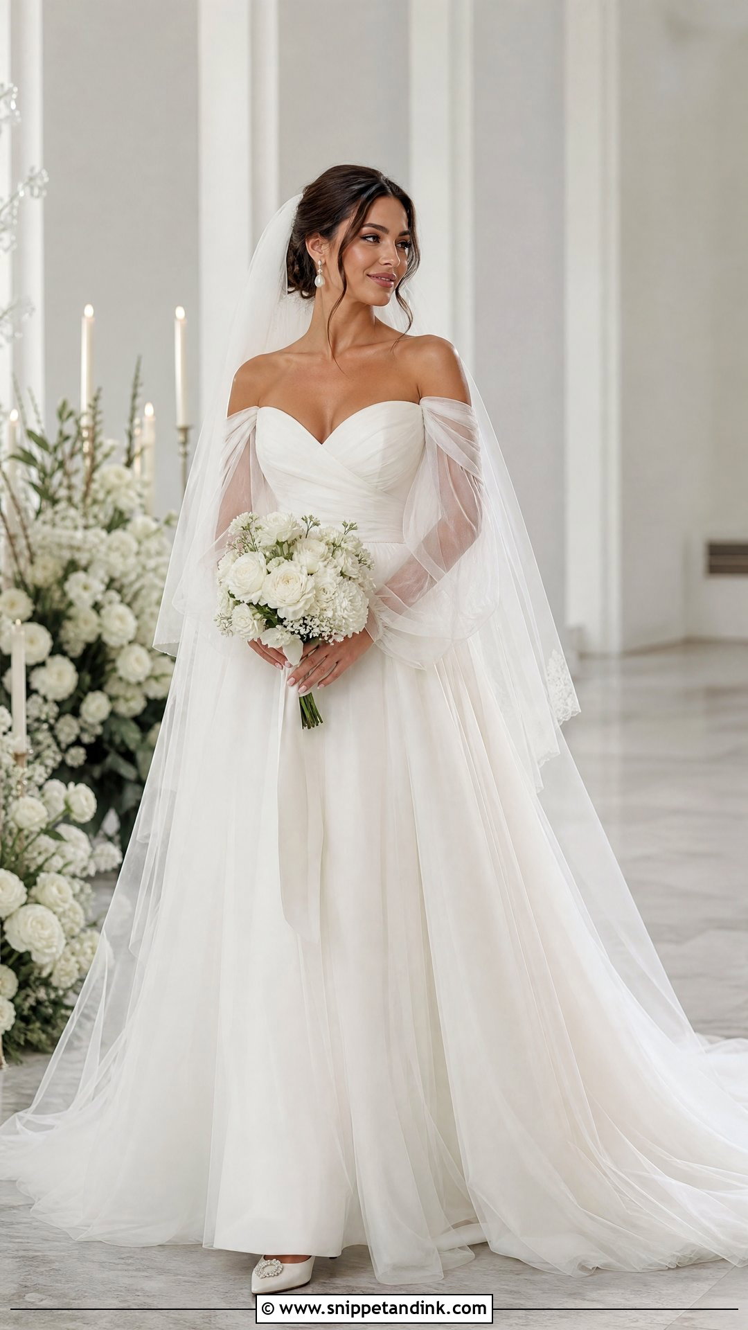 Detachable Sleeve Off Shoulder Bridal Gown - Snippet and Ink - 20 Off Shoulder Bridal Gown Ideas