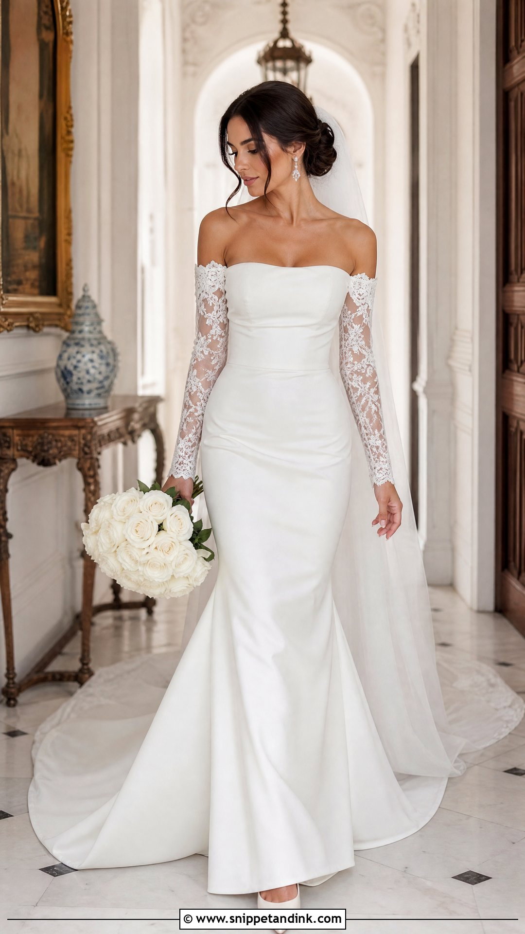 Detachable Sleeve Off Shoulder Mermaid Wedding Dress - Snippet and Ink - 20 Off Shoulder Mermaid Wedding Dress Ideas