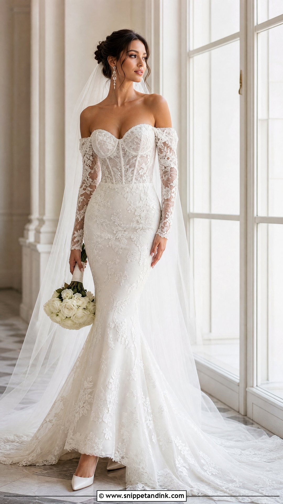 Detachable Sleeve Off the Shoulder Mermaid Wedding Dress - Snippet and Ink - 20 Off the Shoulder Mermaid Wedding Dress Ideas