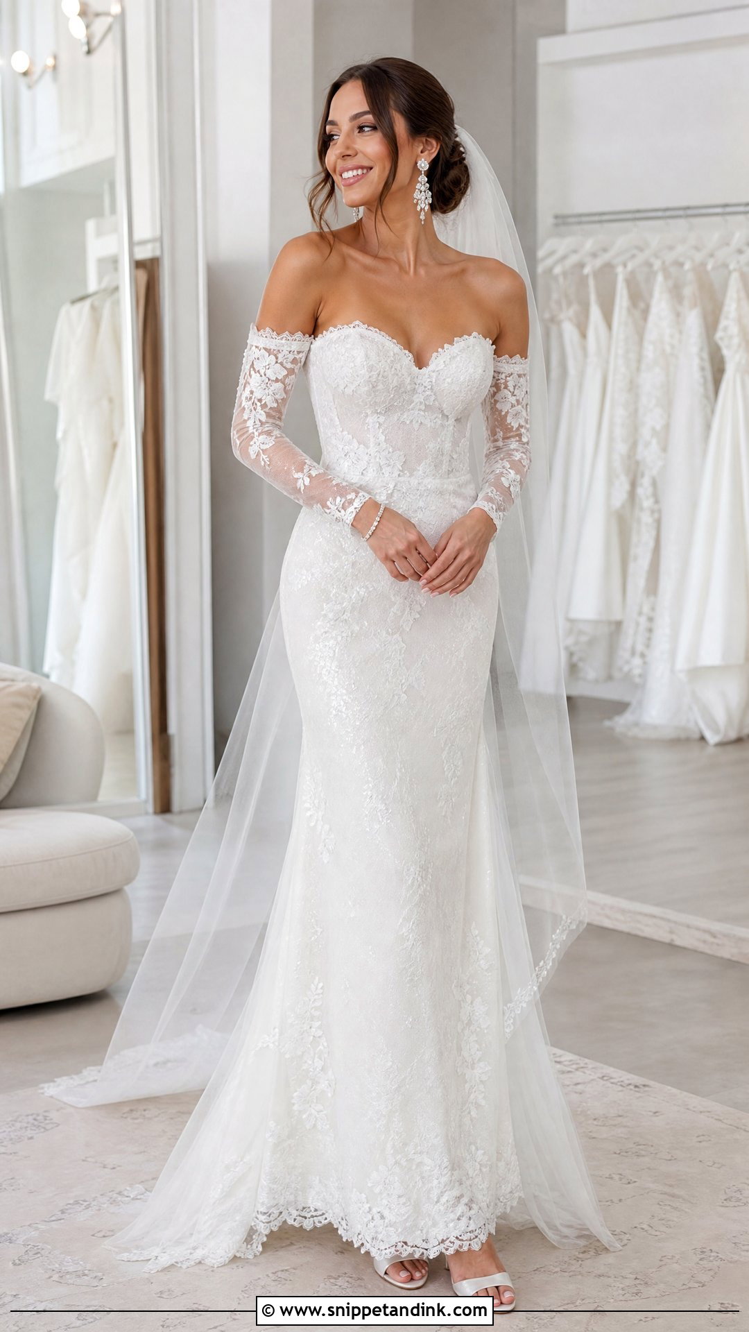 Detachable Sleeve Off the Shoulder Wedding Dress - Snippet and Ink - 20 Off the Shoulder Long Sleeve Wedding Ideas