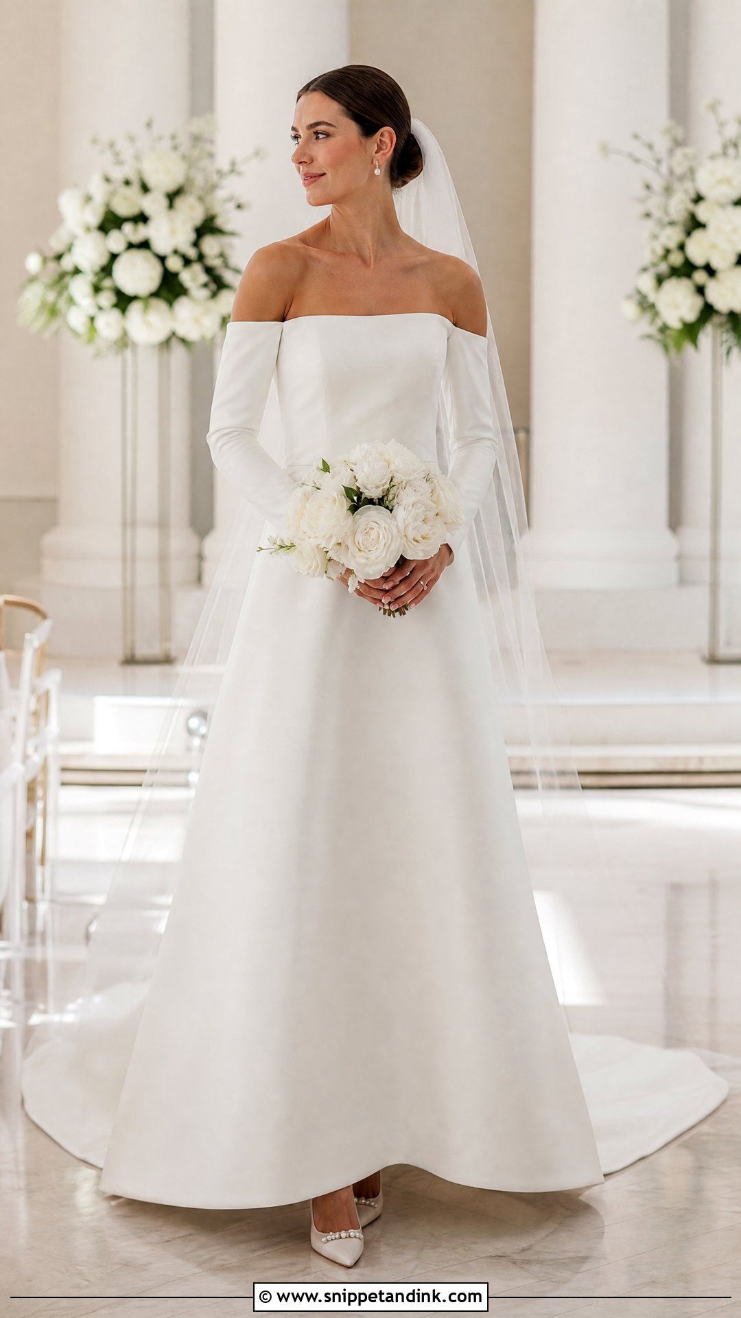 Detachable Sleeve Off the Shoulder Wedding Dress - Snippet and Ink - 20 Simple Long Wedding Dress with Off the Shoulder Sleeves