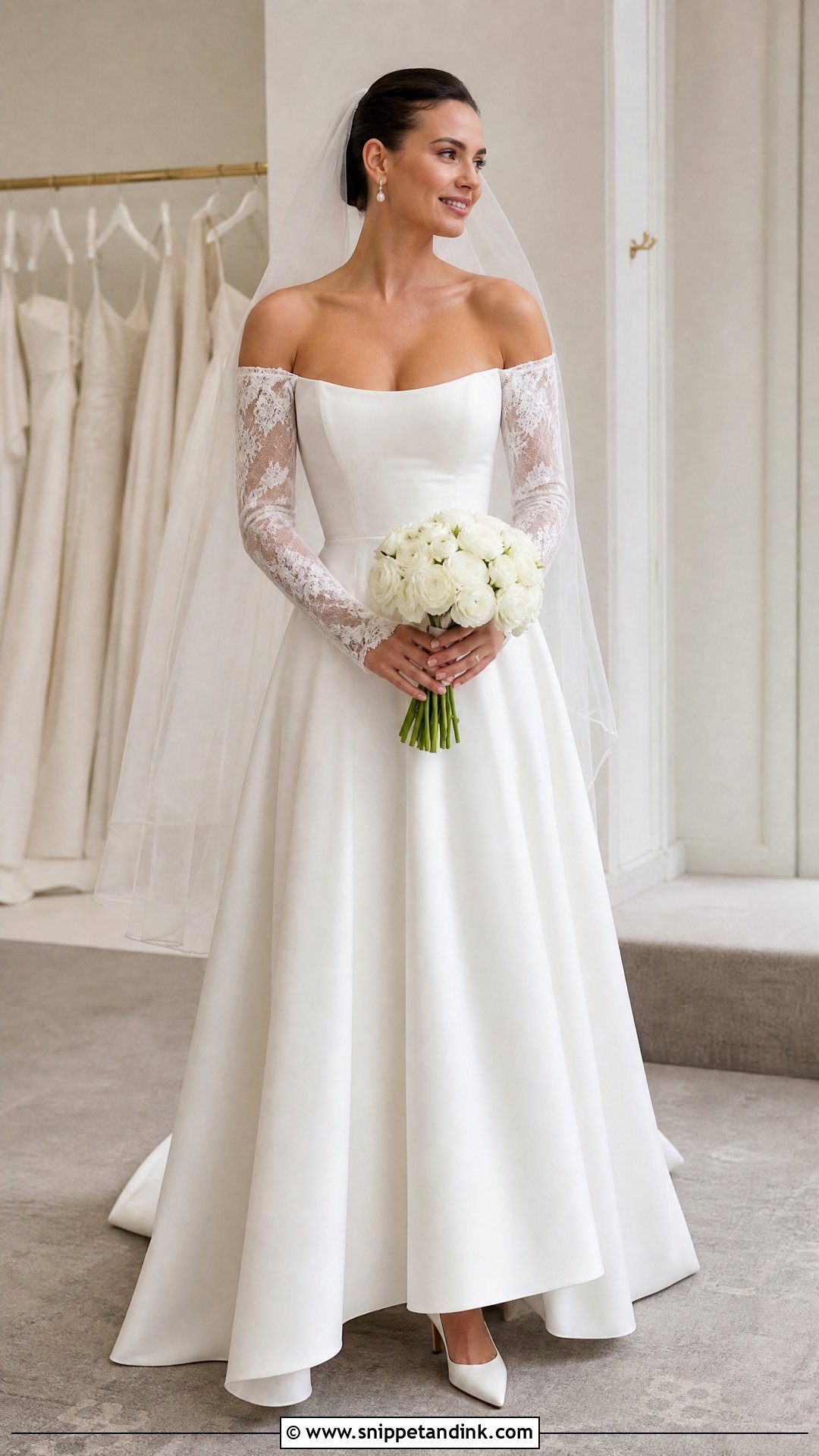 Detachable Sleeve Over the Shoulder Wedding Dress - Snippet and Ink - 20 Over the Shoulder Wedding Dress Ideas