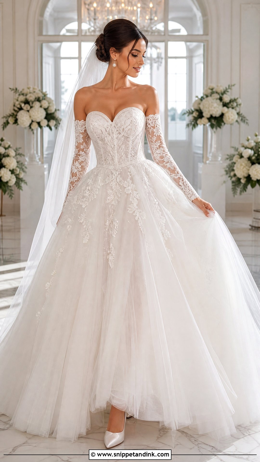 Detachable Sleeve Princess Ball Gown Wedding Dress - Snippet and Ink - 20 Princess Ball Gowns Wedding Dress