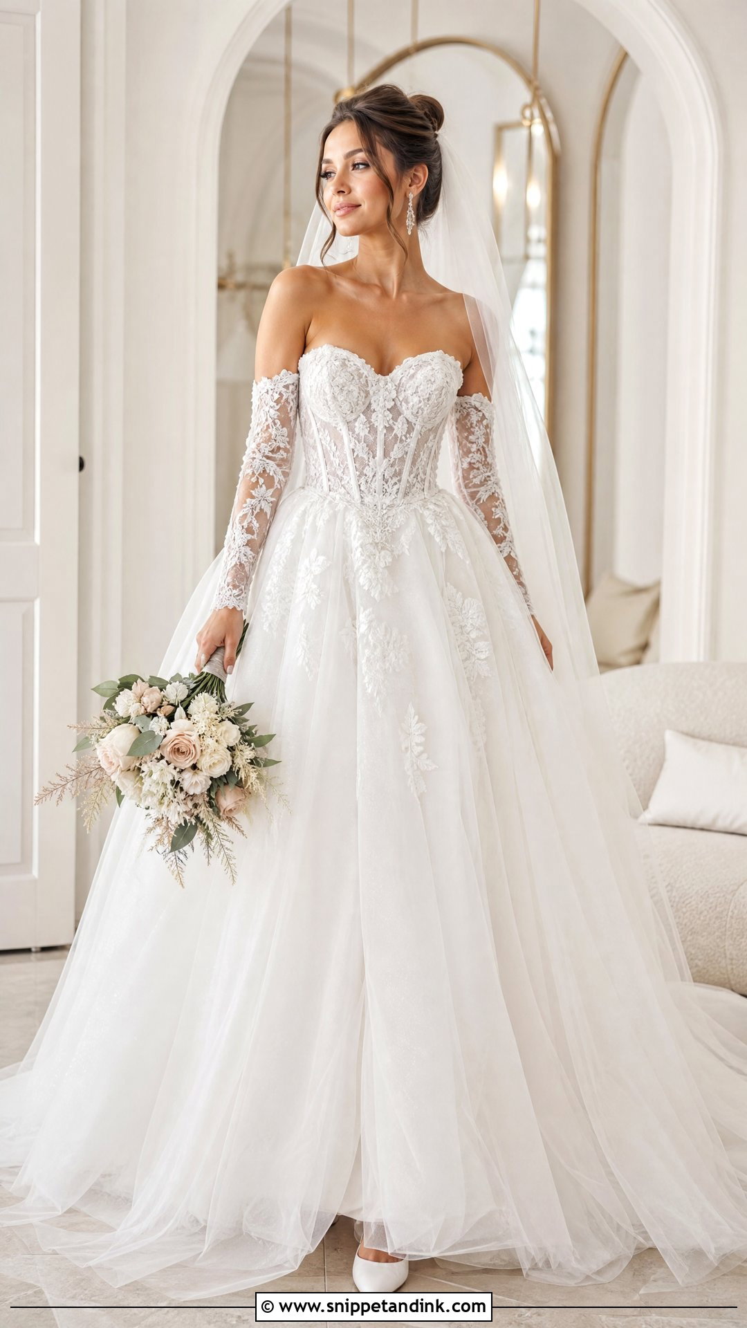 Detachable Sleeve Princess Ballgown Wedding Dress - Snippet and Ink - 20 Wedding Dress Princess Ballgown Ideas