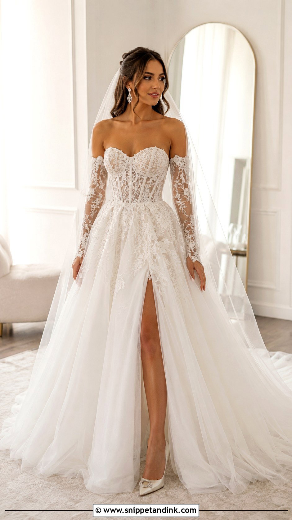 Detachable Sleeve Princess Bridal Gown - Snippet and Ink - 20 Princess Bridal Gown Ideas