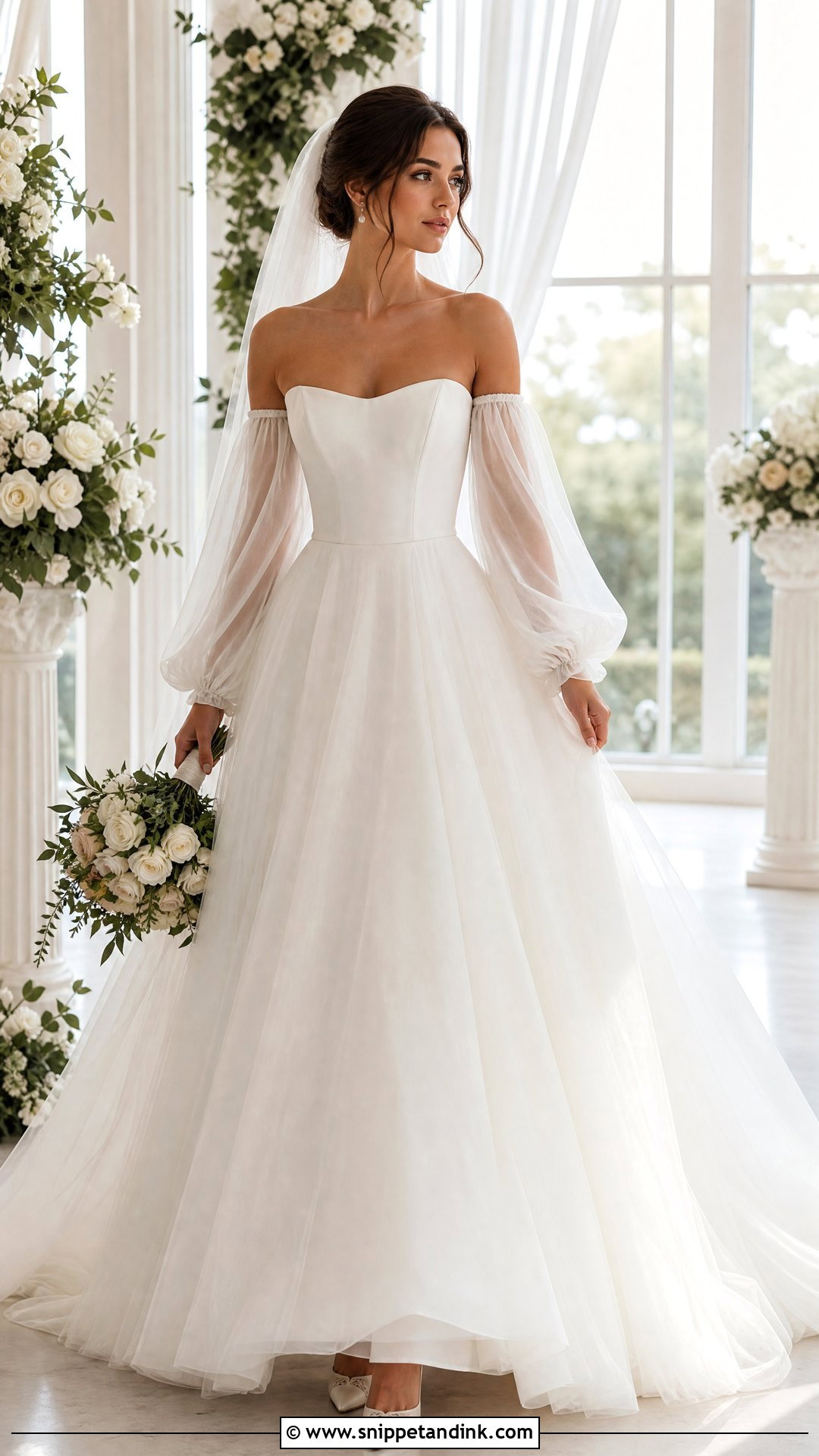 Detachable Sleeve Princess Cut Wedding Dress - Snippet and Ink - 20 Princess Cut Wedding Dress Ideas
