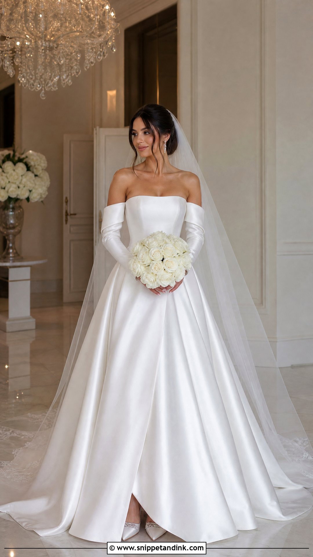 Detachable Sleeve Satin A Line Wedding Dress - Snippet and Ink - 20 Satin Aline Wedding Dress Ideas