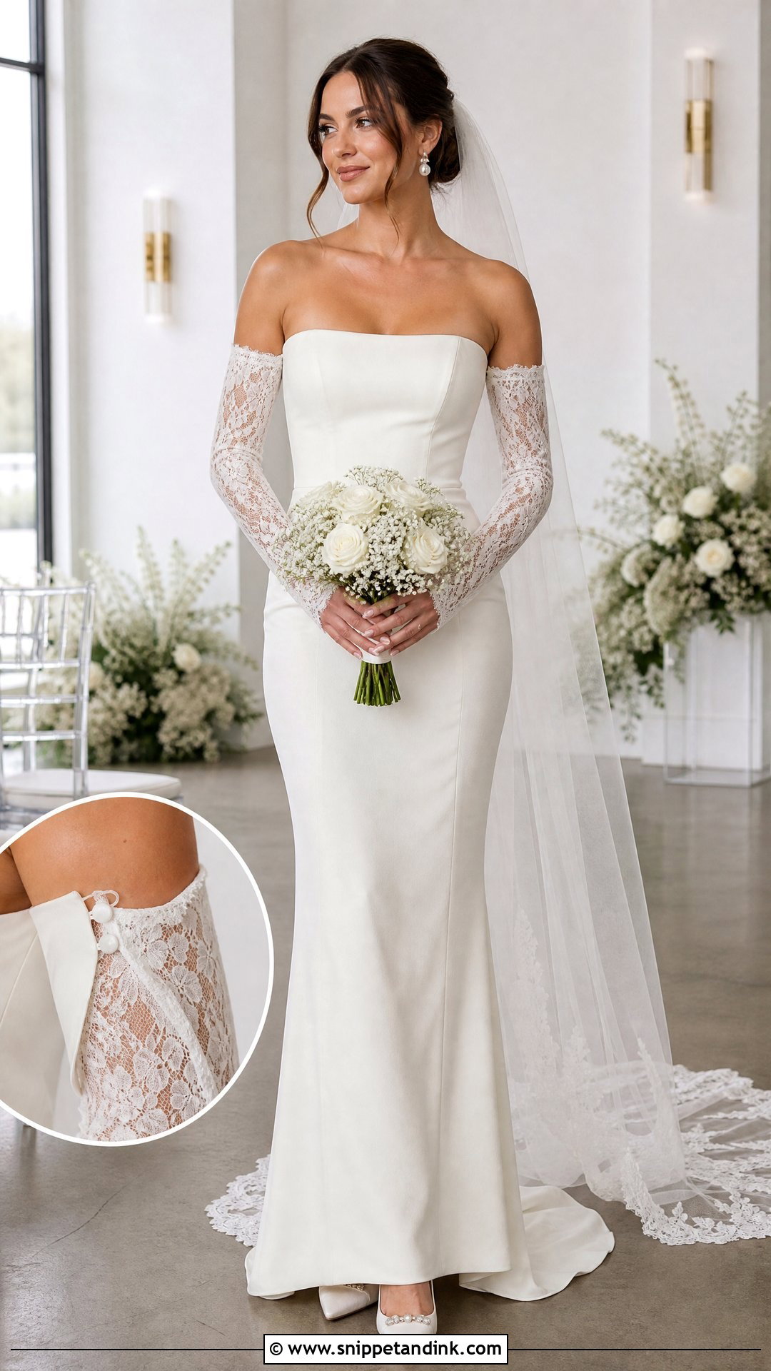 Detachable Sleeve Sheath Wedding Dress - Snippet and Ink - 20 Sheath Wedding Dress with Sleeves