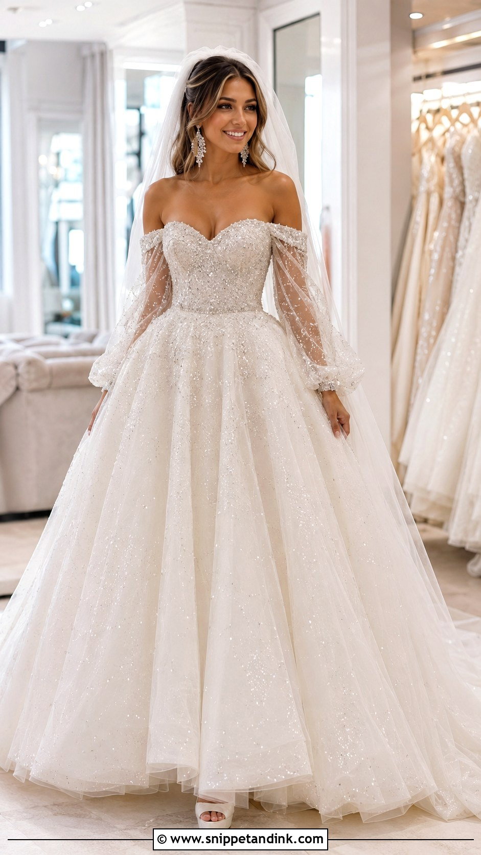 Detachable Sleeve Sparkle Princess Wedding Dress - Snippet and Ink - 30 Princess Wedding Dresses Sparkle