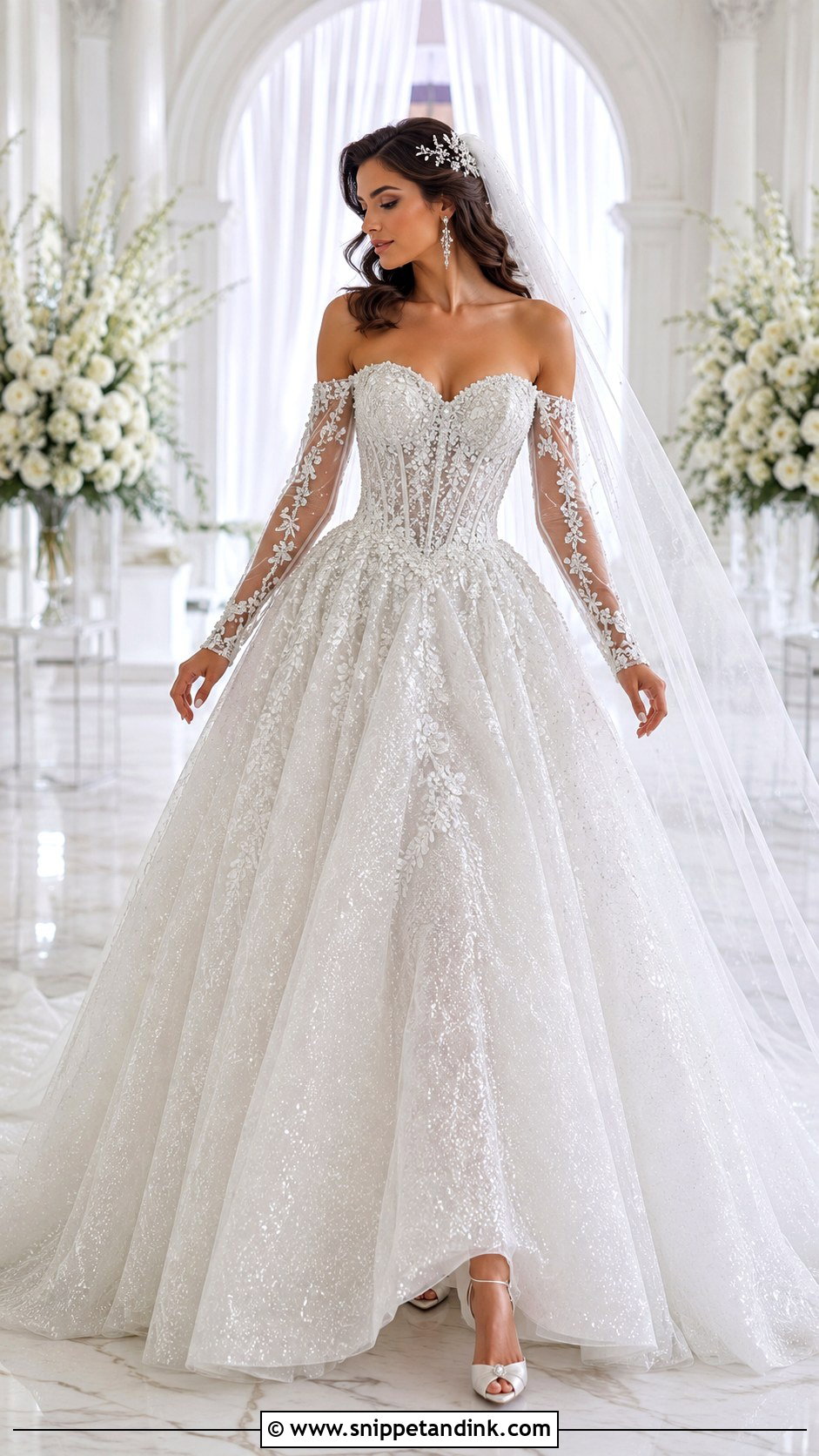 Detachable Sleeve Sparkly Ballgown Wedding Dress - Snippet and Ink - 20 Ballgown Wedding Dress Sparkly Ideas