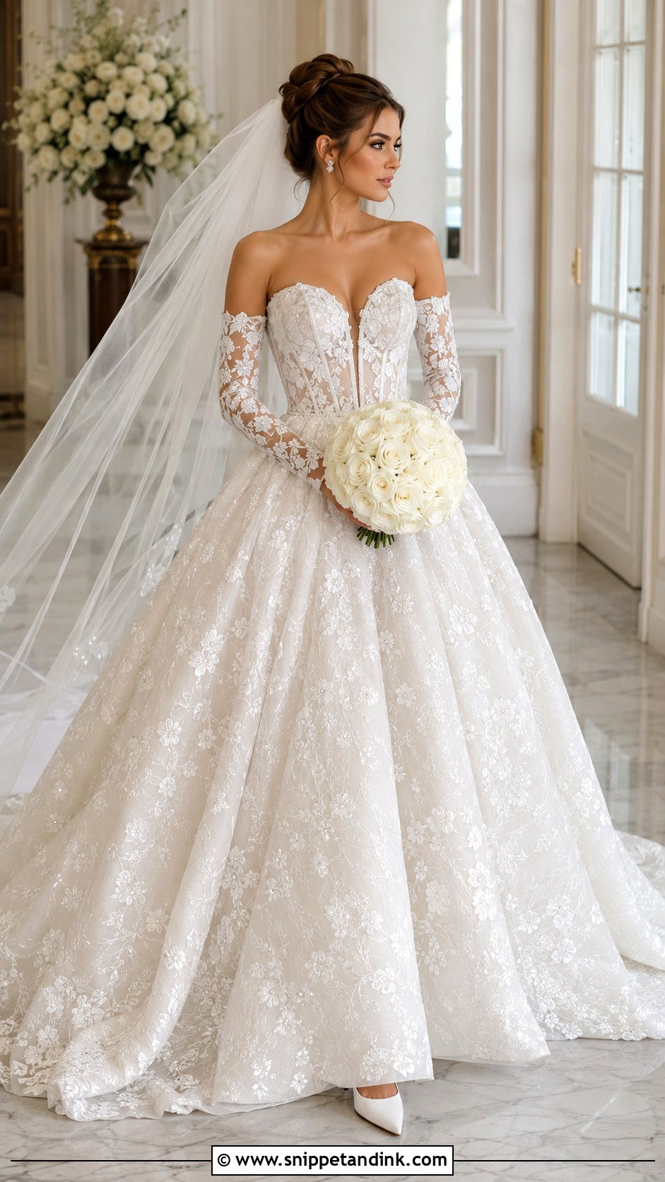 Detachable Sleeve Strapless Ball Gown - Snippet and Ink - 20 Bride Dress with Sleeves